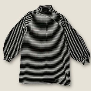 Reformation Jeans Top L Black White Striped Mock Neck Balloon‎ Sleeve Tencel